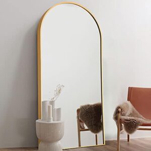 NeuType 71"x32" Arched Full Length Mirror Large Arched Mirror Floor Mirror with Stand Large Bedroom Mirror Standing or Leaning Against Wall Aluminum Alloy Frame Dressing Mirror, Gold
