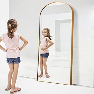 NeuType 71"x32" Arched Full Length Mirror Large Arched Mirror Floor Mirror with Stand Large Bedroom Mirror Standing or Leaning Against Wall Aluminum Alloy Frame Dressing Mirror, Gold