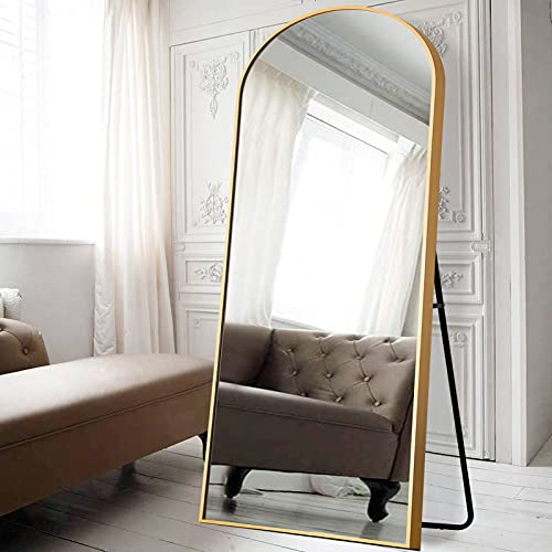 NeuType 71"x32" Arched Full Length Mirror Large Arched Mirror Floor Mirror with Stand Large Bedroom Mirror Standing or Leaning Against Wall Aluminum Alloy Frame Dressing Mirror, Gold