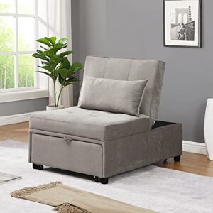 N B Sofa Bed, Convertible Chair 4 in 1 Multi-Function Folding Ottoman Modern Breathable Linen Guest Bed with Adjustable Sleeper for Small Room Apartment, Grey