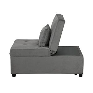 N B Sofa Bed, Convertible Chair 4 in 1 Multi-Function Folding Ottoman Modern Breathable Linen Guest Bed with Adjustable Sleeper for Small Room Apartment, Grey