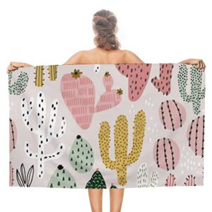 My Little Nest Bath Towels Soft Absorbent Bathroom Towel Colorful Cactuses Hand Drawn Quick Dry Bath Towel Large Shower Towels Lightweight Hand Towels 31" x 51"