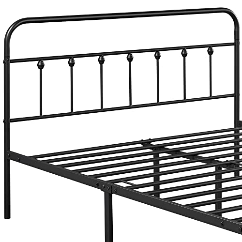 Topeakmart Queen Size Victorian Style Metal Bed Frame with Headboard/Mattress Foundation/No Box Spring Needed/Under Bed Storage/Strong Slat Support Black