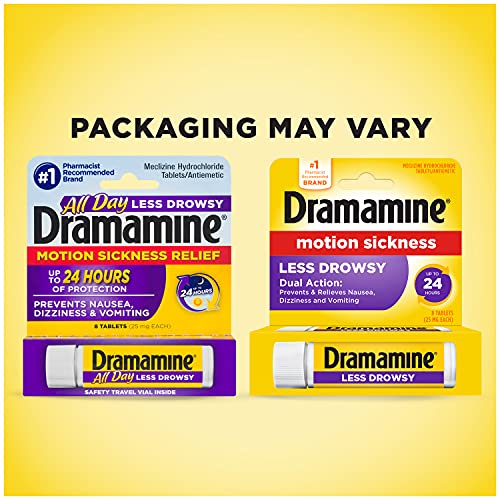 Dramamine All Day Less Drowsy Motion Sickness Relief | 8 Tablets included