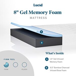 Lucid 8 Inch Queen , Firm Memory Foam Mattress – Bamboo Charcoal Foam –Gel Infused- Hypoallergenic Foam Mattress