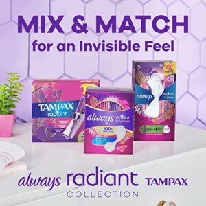 Tampax Radiant Tampons Multipack, Regular/Super/Super Plus Absorbency, With Leakguard Braid, Unscented, 28 Count x 4 Packs (112 Count total)