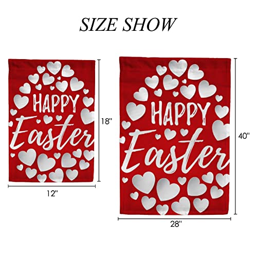 My Little Nest Seasonal Garden Flag White Hearts Happy Easter Egg Double Sided Vertical Garden Flags for Home Yard Holiday Flag Outdoor Decoration Farmhouse Banner 28"x40"