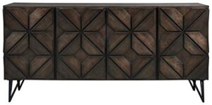 signature design by ashley chasinfield urban geometric design tv stand fits tvs up to 70″, 4 cabinet doors and 3 adjustable storage shelves, dark brown