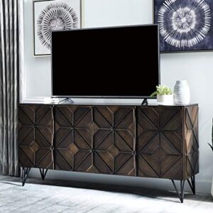 Signature Design by Ashley Chasinfield Urban Geometric Design TV Stand Fits TVs up to 70", 4 Cabinet Doors and 3 Adjustable Storage Shelves, Dark Brown