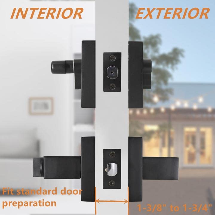 Probrico Square Entry Levers and Single Cylinder Deadbolts Combo Pack, Flat Black Keyed Alike Heavy Duty Keyed Entry Handles Locksets Reversible for Right and Left Side, 2 Pack(All Same Keys)