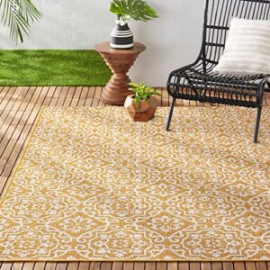 nicole miller new york patio country danica transitional geometric indoor/outdoor area rug, yellow/white, 7’9″x10’2″