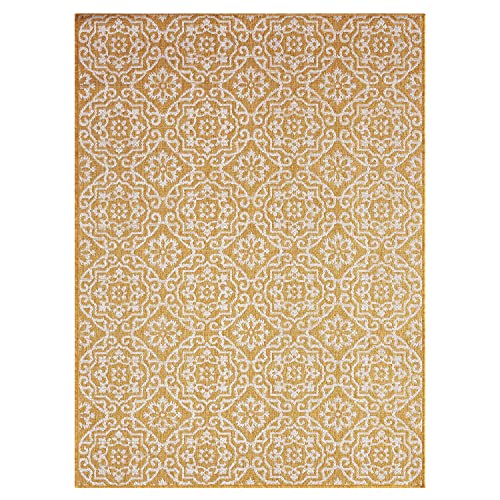 Nicole Miller New York Patio Country Danica Transitional Geometric Indoor/Outdoor Area Rug, Yellow/White, 7'9"x10'2"