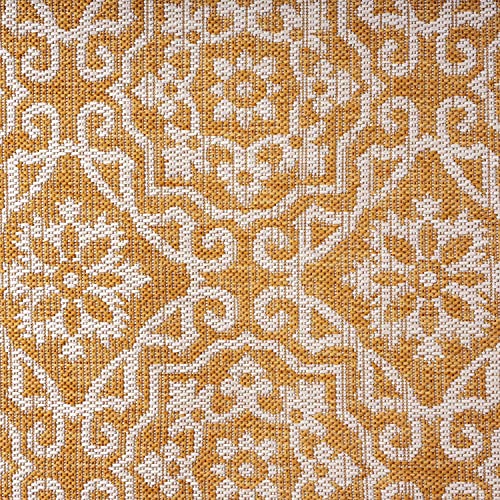 Nicole Miller New York Patio Country Danica Transitional Geometric Indoor/Outdoor Area Rug, Yellow/White, 7'9"x10'2"