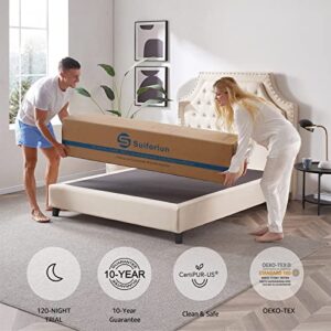 Suiforlun Queen Mattress 12 Inch, Pillow Top Cool Gel Memory Foam Hybrid Mattress with Luxury 7 Layers, 3 Zone Encased Coils Innerspring for Back Pain Relief, Medium Firm, 120 Nights Trial