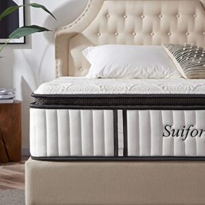 Suiforlun Queen Mattress 12 Inch, Pillow Top Cool Gel Memory Foam Hybrid Mattress with Luxury 7 Layers, 3 Zone Encased Coils Innerspring for Back Pain Relief, Medium Firm, 120 Nights Trial