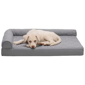 Furhaven Medium Memory Foam Dog Bed Pinsonic Quilted Paw L Shaped Chaise w/ Removable Washable Cover - Titanium, Medium
