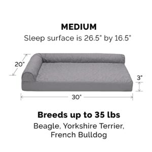 Furhaven Medium Memory Foam Dog Bed Pinsonic Quilted Paw L Shaped Chaise w/ Removable Washable Cover - Titanium, Medium