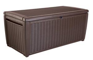 keter sumatra 135 gallon outdoor storage rattan deck box, brown