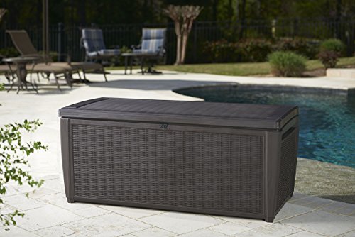 Keter Sumatra 135 gallon Outdoor Storage Rattan Deck Box, Brown