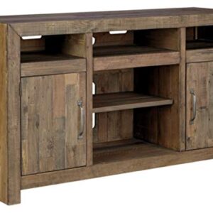 Signature Design by Ashley Sommerford Rustic Solid Pine Wood TV Stand Fits TVs up to 60", 2 Cabinets, 3 Storage Cubbies, 2 Adjustable Shelves, Brown