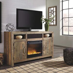 Signature Design by Ashley Sommerford Rustic Solid Pine Wood TV Stand Fits TVs up to 60", 2 Cabinets, 3 Storage Cubbies, 2 Adjustable Shelves, Brown