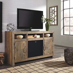 Signature Design by Ashley Sommerford Rustic Solid Pine Wood TV Stand Fits TVs up to 60", 2 Cabinets, 3 Storage Cubbies, 2 Adjustable Shelves, Brown