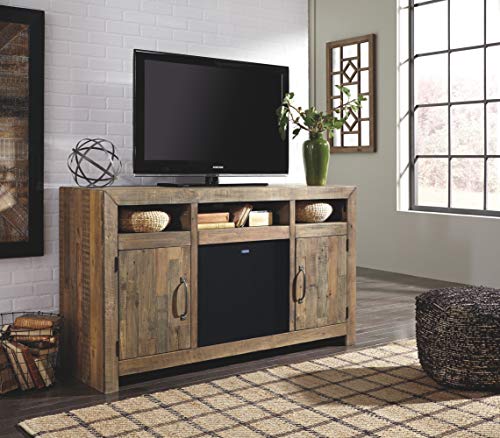 Signature Design by Ashley Sommerford Rustic Solid Pine Wood TV Stand Fits TVs up to 60", 2 Cabinets, 3 Storage Cubbies, 2 Adjustable Shelves, Brown