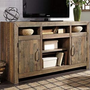 Signature Design by Ashley Sommerford Rustic Solid Pine Wood TV Stand Fits TVs up to 60", 2 Cabinets, 3 Storage Cubbies, 2 Adjustable Shelves, Brown