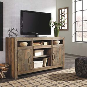 Signature Design by Ashley Sommerford Rustic Solid Pine Wood TV Stand Fits TVs up to 60", 2 Cabinets, 3 Storage Cubbies, 2 Adjustable Shelves, Brown