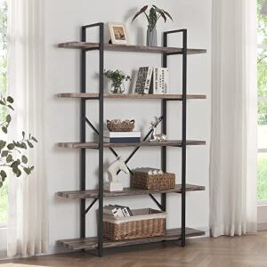 HOMISSUE 5-Tier Bookshelf，Vintage Industrial Book Shelf, Rustic Wood and Metal Bookcase and Bookshelves, Display Rack and Storage Shelf for Living Room Bedroom and Kitchen, Retro Brown