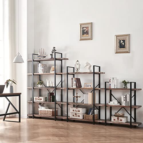 HOMISSUE 5-Tier Bookshelf，Vintage Industrial Book Shelf, Rustic Wood and Metal Bookcase and Bookshelves, Display Rack and Storage Shelf for Living Room Bedroom and Kitchen, Retro Brown