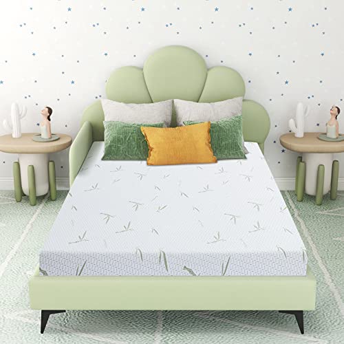 Airdown Full Mattress, 6 Inch Memory Foam Mattress in a Box for Kids with Breathable Bamboo Cover, Medium Firm Green Tea Gel Mattress for Bunk Bed, Trundle Bed, CertiPUR-US Certified, Made in USA