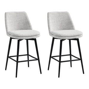 chita counter height swivel barstools, upholstered fabric bar stools set of 2, metal base, 27.2″ seat height, white
