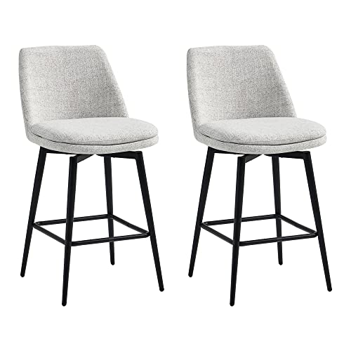 CHITA Counter Height Swivel Barstools, Upholstered Fabric Bar Stools Set of 2, Metal Base, 27.2" Seat Height, White