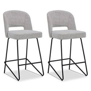 watson & whitely modern bar stools, fabric upholstered bar stool with back, metal legs in matte black, 26″ h seat height, set of 2, white (multi-colored)