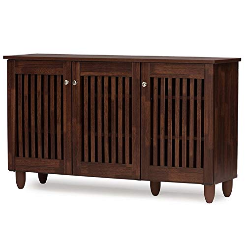 Baxton Studio Wholesale Interiors Fernanda Modern and Contemporary 3-Door Oak Brown Wooden Entryway Shoes Storage Wide Cabinet