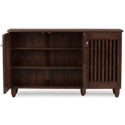 Baxton Studio Wholesale Interiors Fernanda Modern and Contemporary 3-Door Oak Brown Wooden Entryway Shoes Storage Wide Cabinet