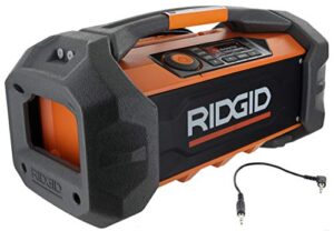 ridgid r84087 18v lithium ion cordless / corded jobsite radio with bluetooth, aux, and am/fm capabilities (aaa battery and aux cord included, 18v battery not included)