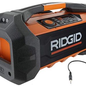 Ridgid R84087 18V Lithium Ion Cordless / Corded Jobsite Radio with Bluetooth, Aux, and AM/FM capabilities (AAA Battery and Aux Cord Included, 18V Battery Not Included)