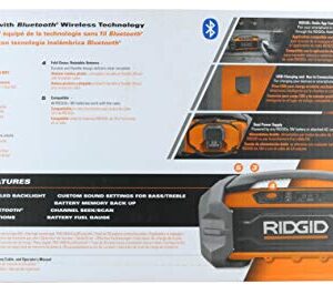 Ridgid R84087 18V Lithium Ion Cordless / Corded Jobsite Radio with Bluetooth, Aux, and AM/FM capabilities (AAA Battery and Aux Cord Included, 18V Battery Not Included)