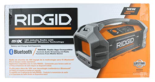 Ridgid R84087 18V Lithium Ion Cordless / Corded Jobsite Radio with Bluetooth, Aux, and AM/FM capabilities (AAA Battery and Aux Cord Included, 18V Battery Not Included)