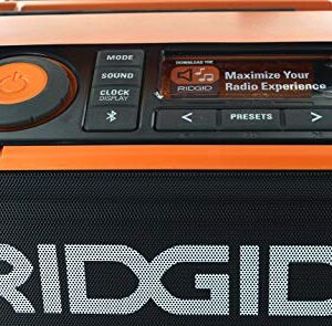 Ridgid R84087 18V Lithium Ion Cordless / Corded Jobsite Radio with Bluetooth, Aux, and AM/FM capabilities (AAA Battery and Aux Cord Included, 18V Battery Not Included)