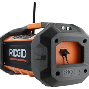 Ridgid R84087 18V Lithium Ion Cordless / Corded Jobsite Radio with Bluetooth, Aux, and AM/FM capabilities (AAA Battery and Aux Cord Included, 18V Battery Not Included)