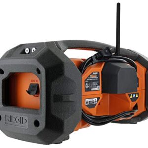 Ridgid R84087 18V Lithium Ion Cordless / Corded Jobsite Radio with Bluetooth, Aux, and AM/FM capabilities (AAA Battery and Aux Cord Included, 18V Battery Not Included)