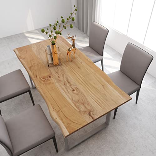 YEZIYIYFOB Dining Table Rectangular Solid Wood Top with Steel Legs Metal Frame Silver Industrial and Rustic Style for Kitchen Meal, Dining Room or Living Room 70.9"x35.4"x29.9" Solid Acacia Wood