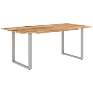 YEZIYIYFOB Dining Table Rectangular Solid Wood Top with Steel Legs Metal Frame Silver Industrial and Rustic Style for Kitchen Meal, Dining Room or Living Room 70.9"x35.4"x29.9" Solid Acacia Wood