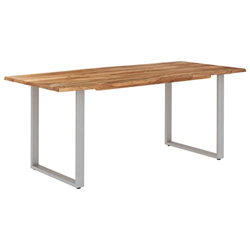 YEZIYIYFOB Dining Table Rectangular Solid Wood Top with Steel Legs Metal Frame Silver Industrial and Rustic Style for Kitchen Meal, Dining Room or Living Room 70.9"x35.4"x29.9" Solid Acacia Wood