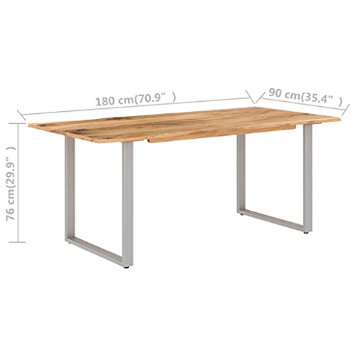 YEZIYIYFOB Dining Table Rectangular Solid Wood Top with Steel Legs Metal Frame Silver Industrial and Rustic Style for Kitchen Meal, Dining Room or Living Room 70.9"x35.4"x29.9" Solid Acacia Wood