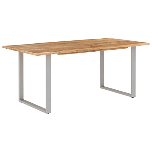 YEZIYIYFOB Dining Table Rectangular Solid Wood Top with Steel Legs Metal Frame Silver Industrial and Rustic Style for Kitchen Meal, Dining Room or Living Room 70.9"x35.4"x29.9" Solid Acacia Wood