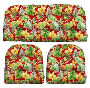 rsh décor indoor outdoor 3 piece tufted wicker cushion set, choose size and color (large, beachcrest poppy red floral)